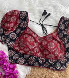 Maroon  ajrakh cotton halter neck printed readymade saree blouse | padded back open party wear