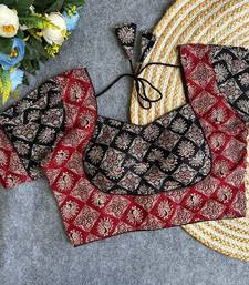 Maroon black  ajrakh cotton printed readymade saree blouse | puff sleeve back open ethnic party wear