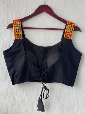 Black heavy kutchi embroidery magic cotton navratri readymade blouse with elephant mirror work 3