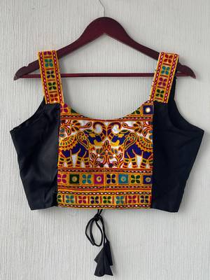 Black heavy kutchi embroidery magic cotton navratri readymade blouse with elephant mirror work 4