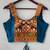 Teal blue heavy kutchi embroidery magic cotton navratri readymade blouse with elephant mirror work