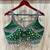 Green real mirror work heavy italian fabric navratri readymade blouse with kutchi embroidery
