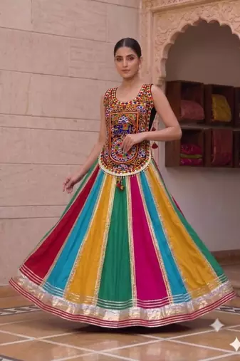 Multicolor embroidered cotton u-neck blouse