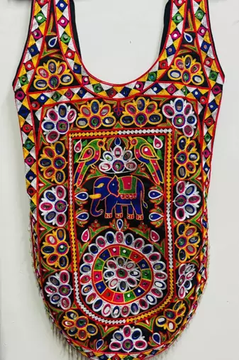 Multicolor embroidered cotton u-neck blouse