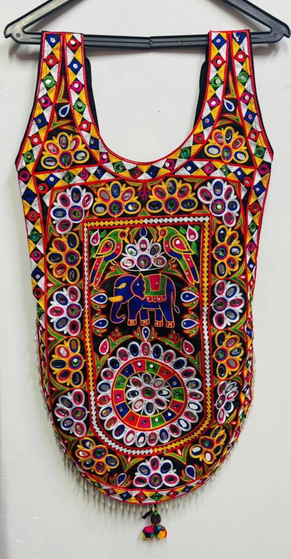 Multicolor embroidered cotton u-neck blouse