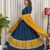 Midnight Navy Blue Cotton silk blend Lehenga Choli with Contrast Yellow Dupatta and Peacock Embroidery Border