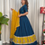 Midnight Navy Blue Cotton silk blend Lehenga Choli with Contrast Yellow Dupatta and Peacock Embroidery Border