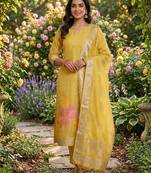 Lemon shimmer zari weaving Readymade Suits with jacquard dupatta