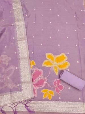 Lavender shimmer zari weaving Readymade Suits  with jacquard dupatta 2