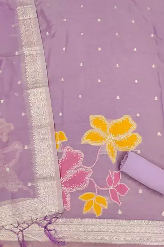 Lavender shimmer zari weaving Readymade Suits  with jacquard dupatta