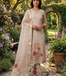 Cream shimmer  zari weaving Readymade Suits with jacquard dupatta