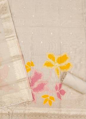 Cream shimmer  zari weaving Readymade Suits with jacquard dupatta 2