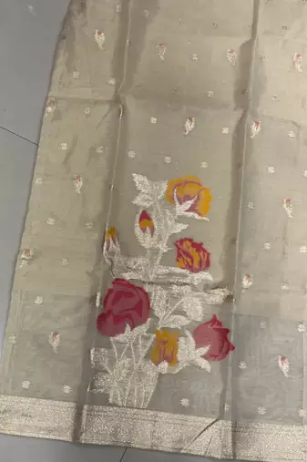 Cream shimmer  zari weaving Readymade Suits with jacquard dupatta