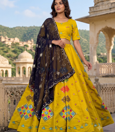 Yellow Thread and Mirror Work Party Wear Lehenga Choli for Women