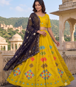 Yellow Thread and Mirror Work Party Wear Lehenga Choli for Women