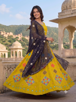 Yellow Thread and Mirror Work Party Wear Lehenga Choli for Women 3