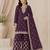 Dark purple colour embroideried work chinon semi stitched palazzo salwar suit