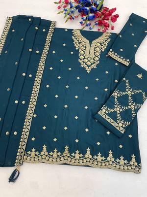 Morpich colour embroideried work chinon semi stitched palazzo salwar suit 3