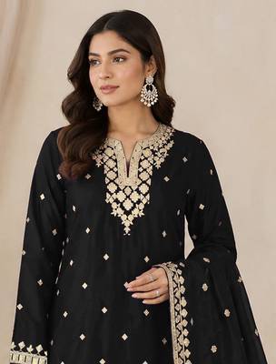 Black colour embroideried work chinon semi stitched palazzo salwar suit 2