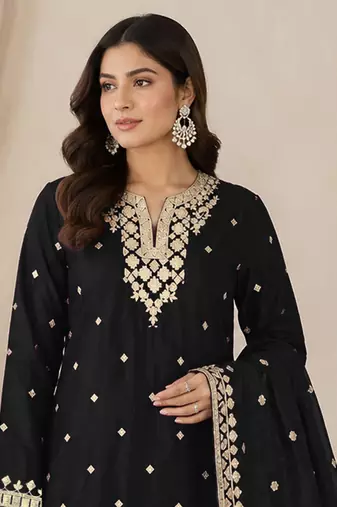 Black colour embroideried work chinon semi stitched palazzo salwar suit