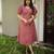 Red & cream striped cotton a-line dress with puff sleeves