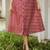 Red & cream striped cotton a-line dress with puff sleeves