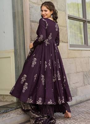 Floral printed muslin v neck anarkali set for women 2