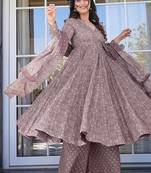 Floral printed muslin v neck anarkali set for women