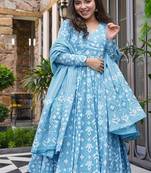 Floral printed muslin v neck anarkali set for women