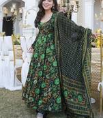 Floral printed muslin v neck anarkali set for women