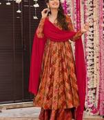 Floral printed muslin v neck anarkali set for women