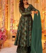 Floral printed muslin v neck anarkali set for women