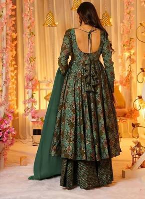 Floral printed muslin v neck anarkali set for women 2