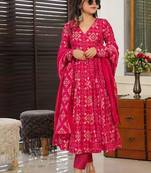 Floral printed muslin v neck anarkali set for women