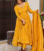 Floral printed muslin v neck anarkali set for women