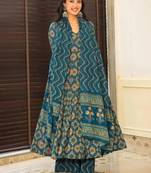 Floral printed muslin v neck anarkali set for women