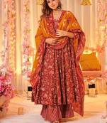 Floral printed muslin v neck anarkali set for women
