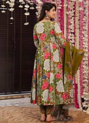 Floral printed muslin v neck anarkali set for women 2