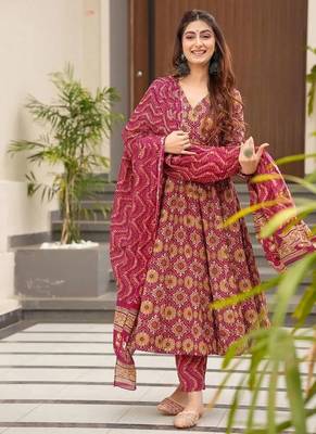 Floral printed muslin v neck anarkali set for women 1