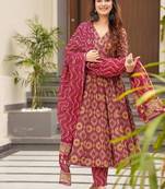 Floral printed muslin v neck anarkali set for women