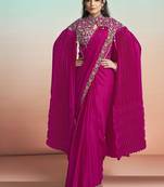 Rani satin silk embroidery ready to wear saree