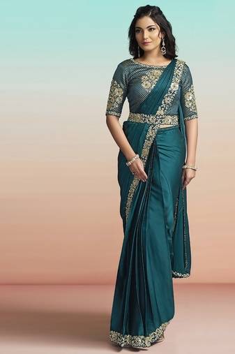 Rama lustrous satin silk embroidery ready to wear saree