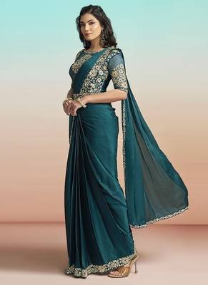 Rama lustrous satin silk embroidery ready to wear saree 2