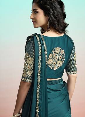 Rama lustrous satin silk embroidery ready to wear saree 3