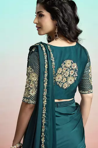 Rama lustrous satin silk embroidery ready to wear saree