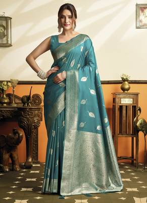 peacock green soft silk saree with tassels festival wear saree 1