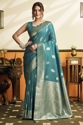 peacock green soft silk saree with tassels festival wear saree
