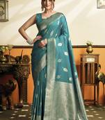 peacock green soft silk saree with tassels festival wear saree
