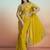 Mustard yellow natural crepe satin embroidery ready to wear saree