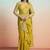 Mustard yellow natural crepe satin embroidery ready to wear saree
